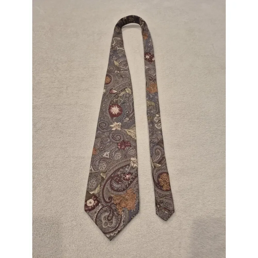 Vintage Bill Blass Lord & Taylor Tie Men Vintage Brown Tan Floral Paisley Silk